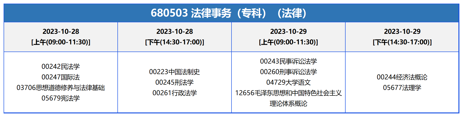 考试安排_680503 法律事务(专科)(法律) 考试安排_680503 法律事务(专科)(法律)