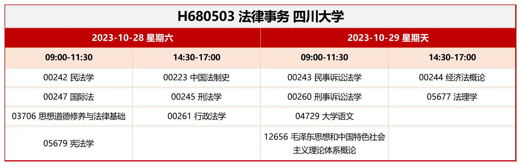 考试安排_H680503 法律事务 四川大学 考试安排_H680503 法律事务 四川大学