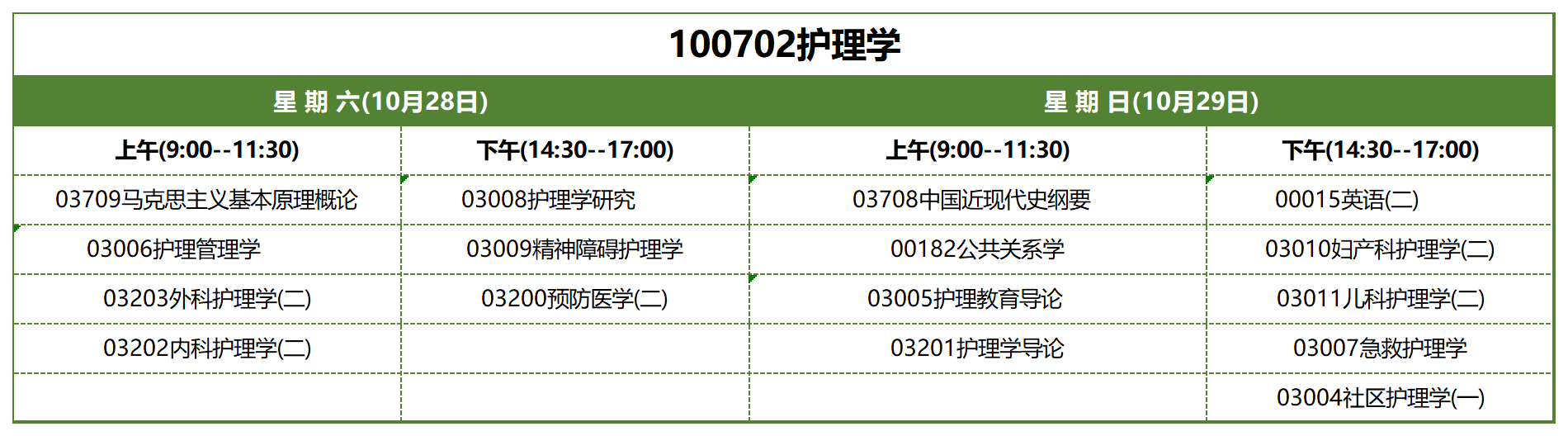 考试安排_100702护理学 考试安排_100702护理学