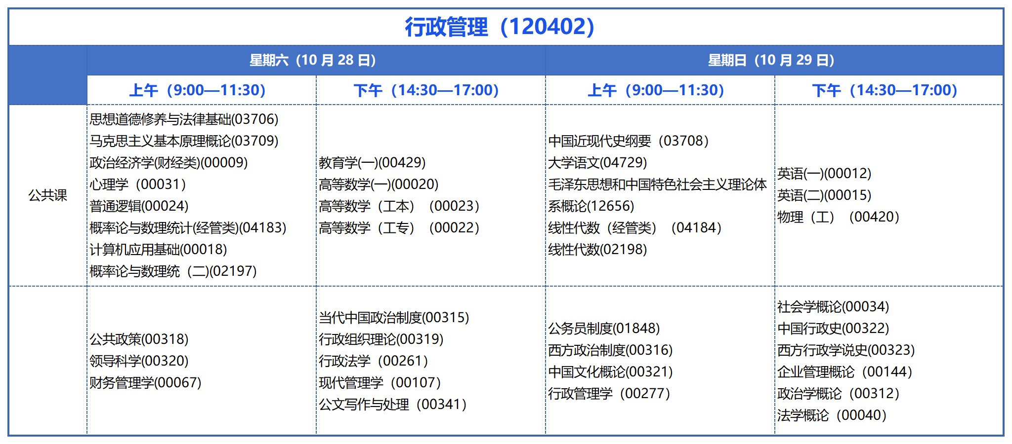 本科考试安排_行政管理(120402) 本科考试安排_行政管理(120402)
