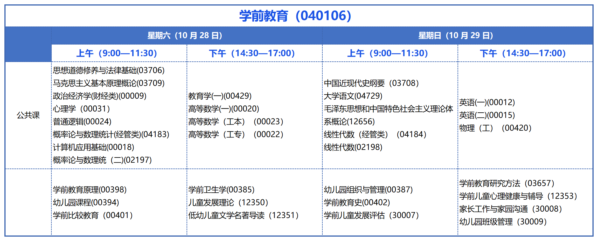 本科考试安排_学前教育(040106) 本科考试安排_学前教育(040106)